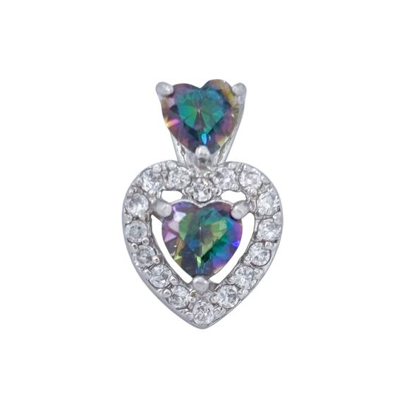 Vintage Sterling Silver 925 Mystic Cubic Zirconia Heart Pendant - Picture 2 of 7